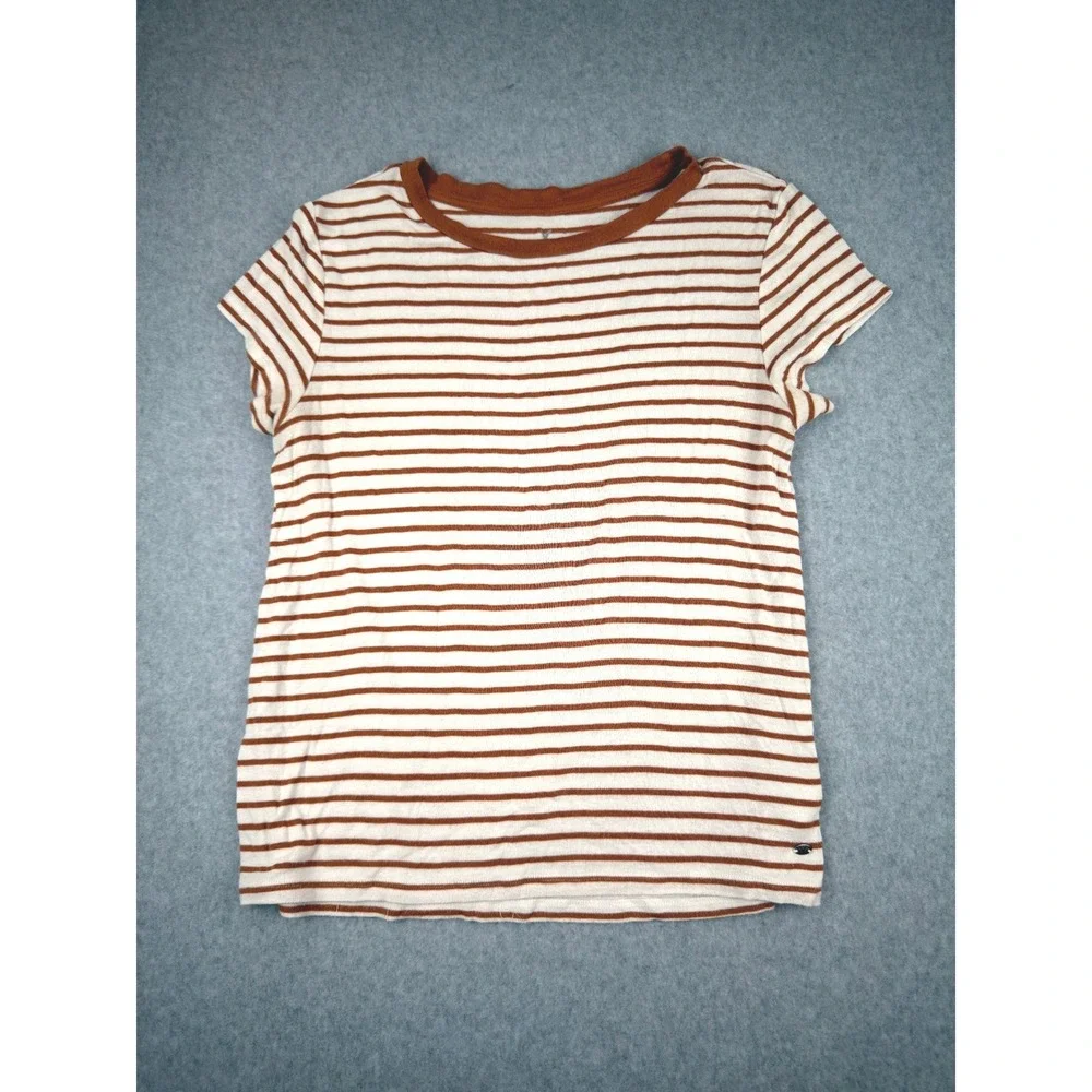 American Eagle Soft & Sexy Striped T-Shirt Brown White Crew Neck Womens Medium